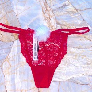Small DREAM ANGELS Candy Cane Lace V-String Panty Christmas Santa Holiday Red